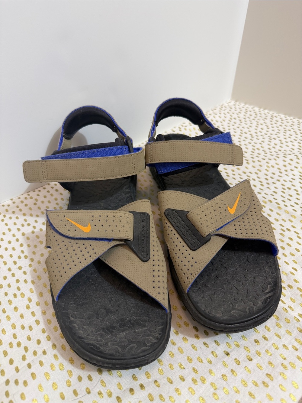 Nike Brown & Black Sport Sandals with Orange Swoosh